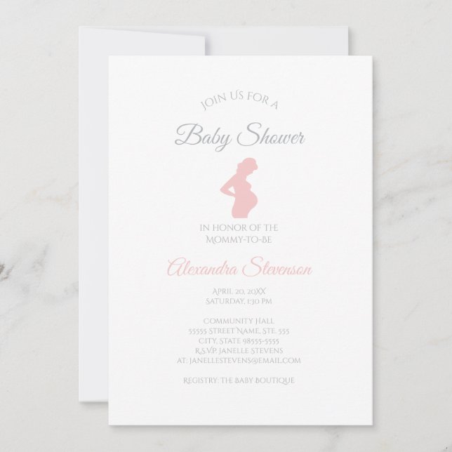 Chic Girl Baby Dusche Schwangere Frau Baby Bump Einladung (Vorderseite)