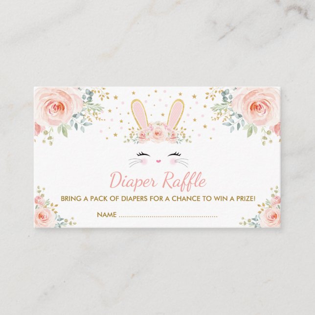 Chic Girl Bunny Rabbit Blush Bloral Diaper Raffel Begleitkarte (Vorderseite)