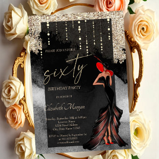 Chic Girl Glitzer 60. Geburtstag Einladung