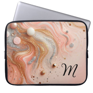 Chic Girl-Glitzer Monogramm Rosa Silbergold Laptopschutzhülle