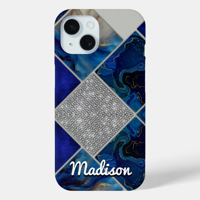 Chic Girl Imitate Glitzer silberblau geometrisch Case-Mate iPhone Hülle (Rückseite)