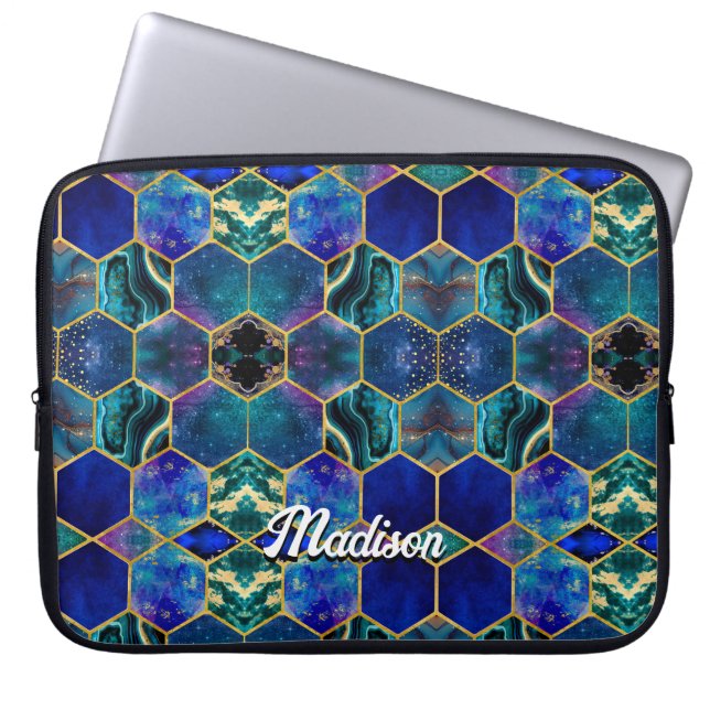Chic Girl Imitate Glitzer Türkisblau geometrisch Laptopschutzhülle (Vorderseite)