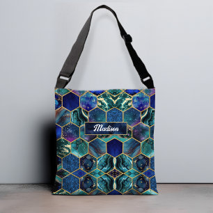 Chic Girl Imitate Glitzer Türkisblau geometrisch Tragetaschen Mit Langen Trägern