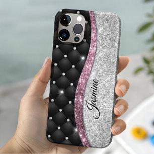 Chic Girl Imitate Silver Glitzer Schwarz Pink Mono Case-Mate iPhone 14 Hülle