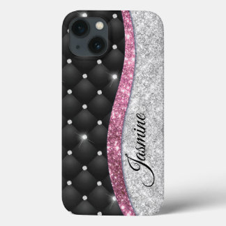 Chic Girl Imitate Silver Glitzer Schwarz Pink Mono Case-Mate iPhone Hülle