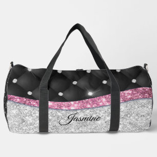 Chic Girl Imitate Silver Glitzer Schwarz Pink Mono Duffle Bag