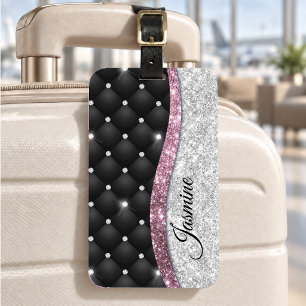 Chic Girl Imitate Silver Glitzer Schwarz Pink Mono Gepäckanhänger