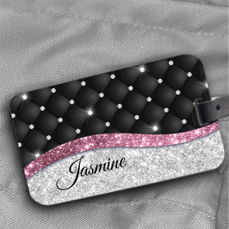 Chic Girl Imitate Silver Glitzer Schwarz Pink Mono Gepäckanhänger