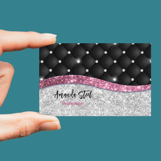 Chic Girl Imitate Silver Glitzer Schwarz Pink Mono Visitenkarte (Von Creator hochgeladen)