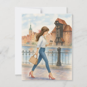 Chic Girl in Danzig, Polen Postkarte