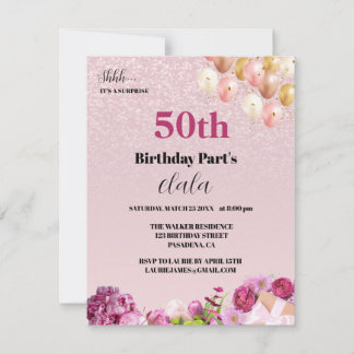 Chic Girly 50. Überraschung Geburtstagsparty Einla Mitteilungskarte