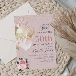 Chic Girly 50. Überraschung Geburtstagsparty Einladung<br><div class="desc">Chic mädchenhaft rosa und goldfarbene Überraschung Geburtstagsfeier Einladung mit einem Haufen von sehr funkelnden Ballons,  rot rosa Blumenfloralen und Imitate goldenen Herzen Konfetti. Die elegante Geburtstagsvorlage,  die einfach zu anpassen ist,  um diese laden perfekt für jedes Alter.</div>