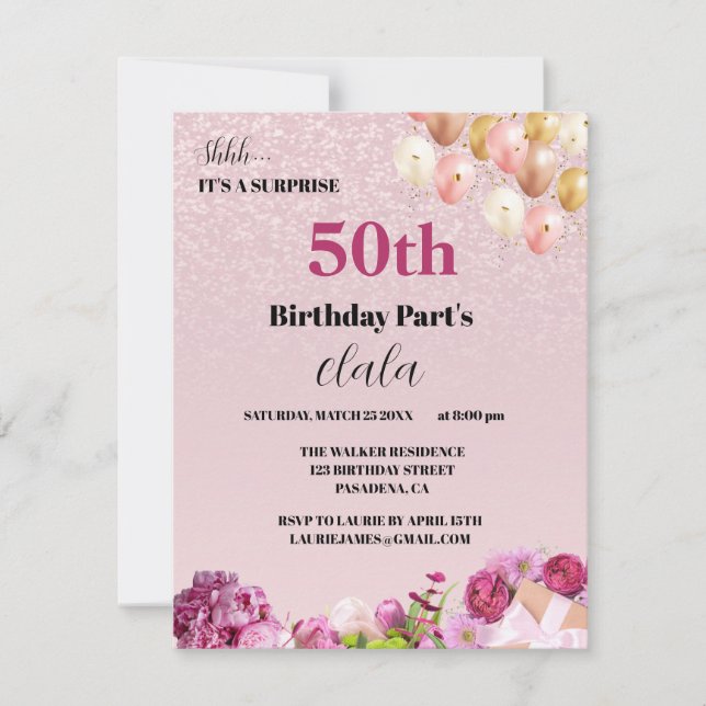 Chic Girly 50th Surprise Anniversaire Invitation (Devant)