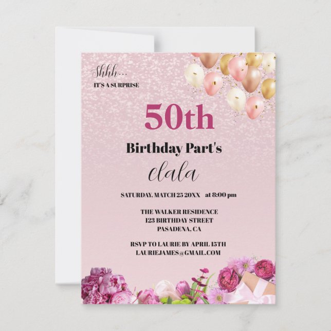 Chic Girly 50th Surprise Anniversaire Invitation (Devant)