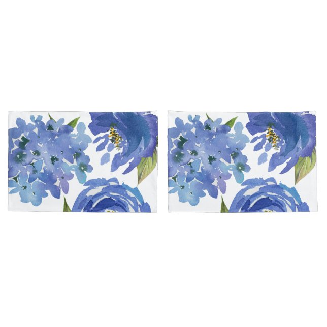 Chic Girly Blue Floral Peongees Hydrangees Kissenbezug (Rückseite-Set)
