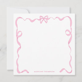 Chic Girly Blush Pink Bow Ribbon Frame Mitteilungskarte
