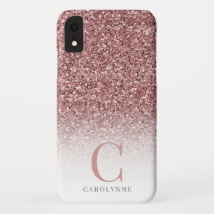 Chic Girly Blush Pink Glitzer Ombre Monogram Case-Mate iPhone Hülle