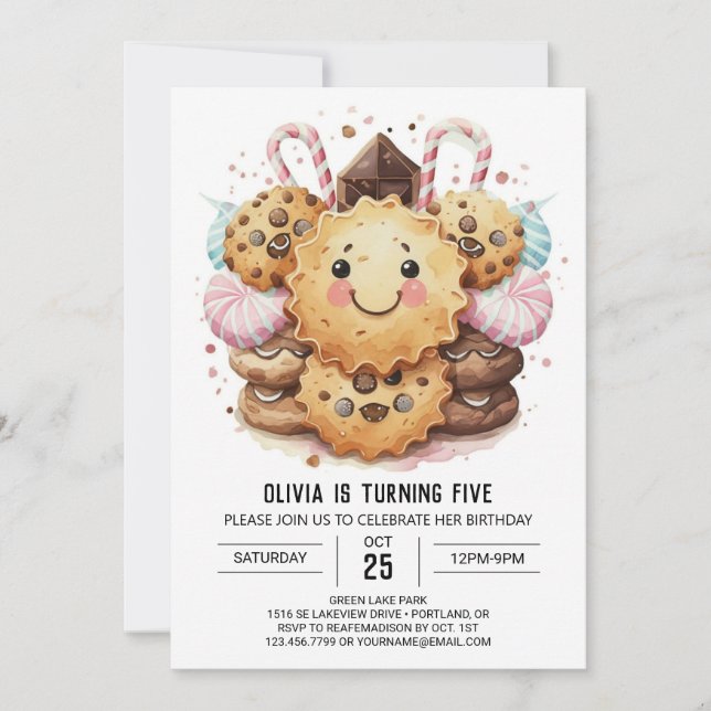 Chic Girly Candyland Cookies Geburtstag Einladung (Vorderseite)