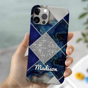 Chic, girly-falscher Glitter silber-blauer geometr Case-Mate iPhone Hülle