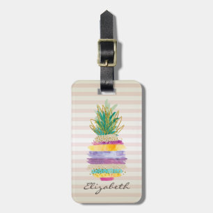 Chic Girly Glitzer Ananas, Streifen Gepäckanhänger
