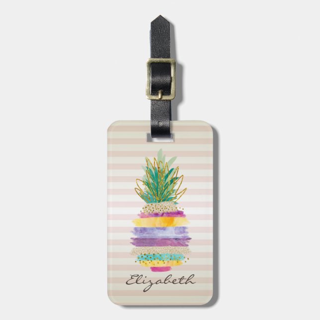 Chic Girly Glitzer Ananas, Streifen Gepäckanhänger (Vorderseite vertikal)