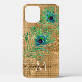 Chic Girly Gold Glitzer Peacock Feathers Monogramm Case-Mate iPhone Hülle