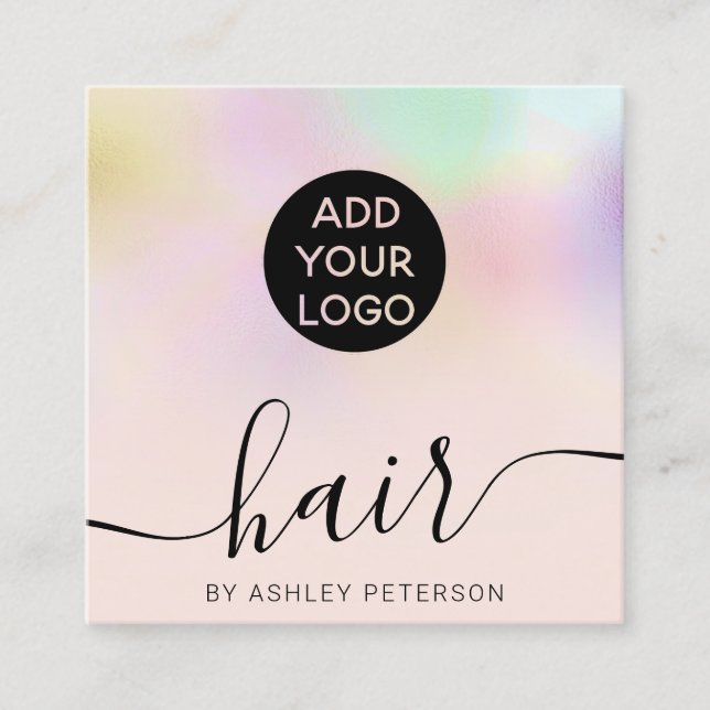 Chic girly holographic ombre blush rosa Haar Logo Quadratische Visitenkarte (Vorderseite)