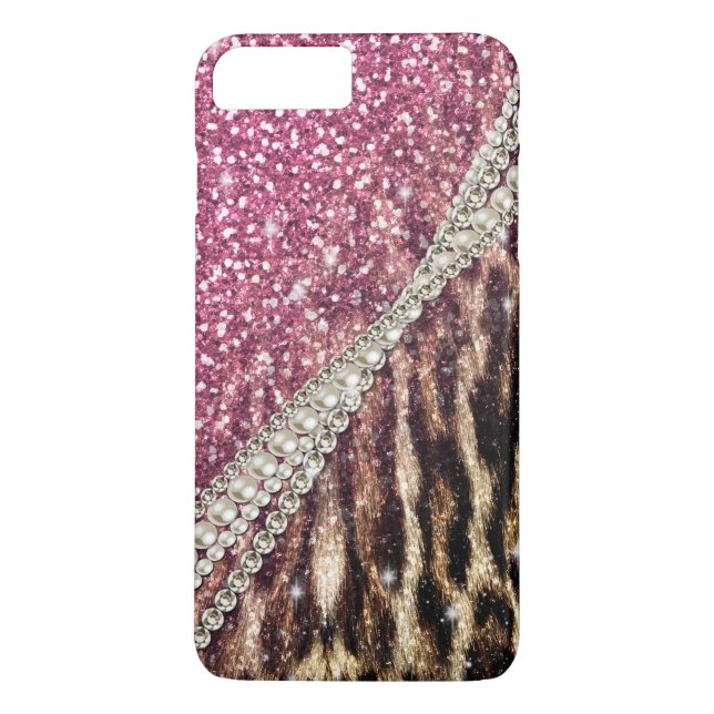 Chic Girly Leopard Print Pink Glitzer Case-Mate iPhone Hülle (Rückseite)