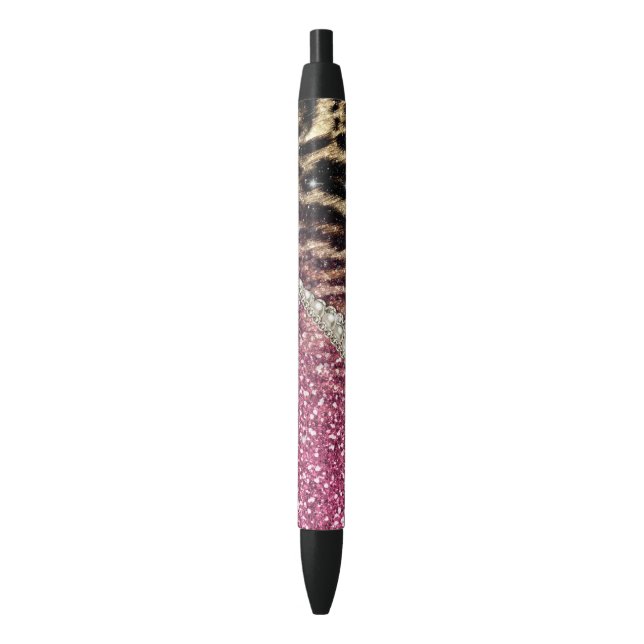 Chic Girly Leopard Print Pink Glitzer Kugelschreiber (Vorderseite Vertikal)