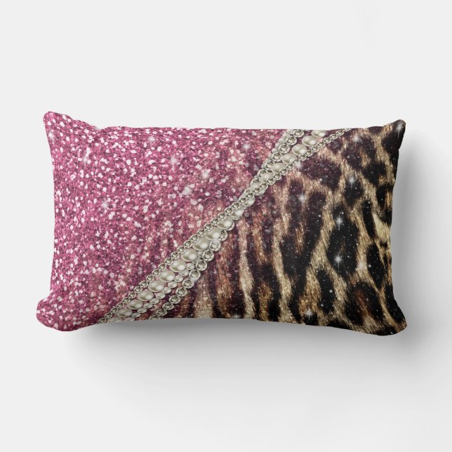 Chic Girly Leopard Print Pink Glitzer Lendenkissen (Vorderseite)