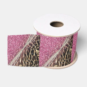 Chic Girly Leopard Print Pink Glitzer Ripsband