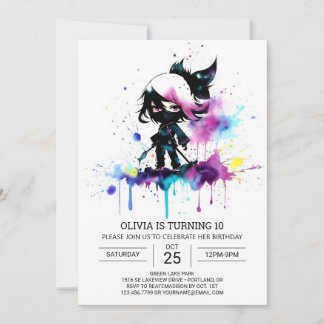 Chic Girly Little Ninja Geburtstag Einladung