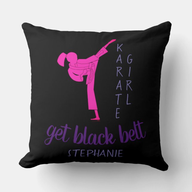 Chic Girly Modern Black Pink Martial Arts Karate Kissen (Vorderseite)