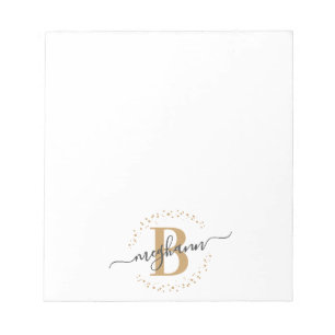 Chic Girly Modern White Name Script Monogram Notizblock