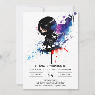 Chic Girly Ninja Editable Geburtstag Einladung