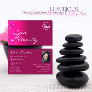 Chic Girly Pink Glitzer Stars mit Logos und Fotos Visitenkarte