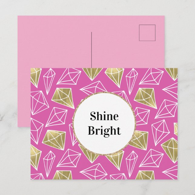 Chic Girly Pink Gold Diamonds Postkarte (Vorne/Hinten)