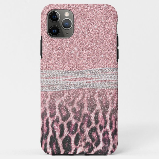 Chic Girly Pink Leopard Glitzer Image Case-Mate iPhone Hülle (Rückseite)