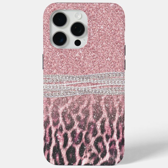 Chic Girly Pink Leopard Glitzer Image Case-Mate iPhone Hülle (Rückseite)