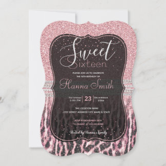 Chic Girly Pink Leopard Glitzer Image Einladung