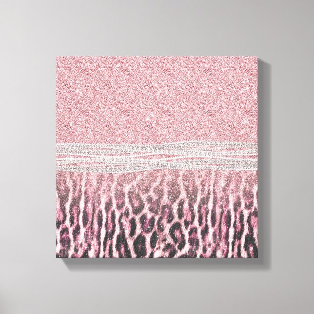 Chic Girly Pink Leopard Glitzer Image Leinwanddruck (Vorderseite)