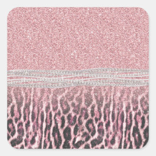 Chic Girly Pink Leopard Glitzer Image Quadratischer Aufkleber