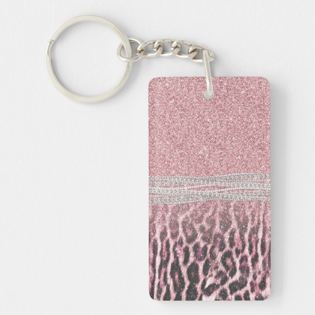 Chic Girly Pink Leopard Glitzer Image Schlüsselanhänger (Vorderseite)