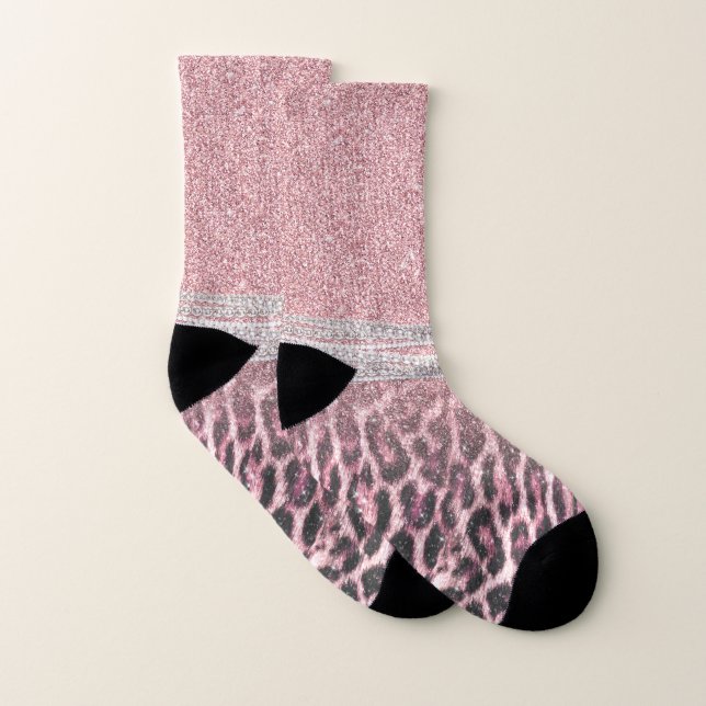 Chic Girly Pink Leopard Glitzer Image Socken (Paar)