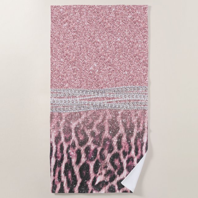 Chic Girly Pink Leopard Glitzer Image Strandtuch (Vorderseite)
