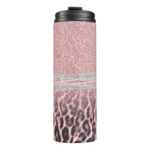Chic Girly Pink Leopard Glitzer Image Thermosbecher