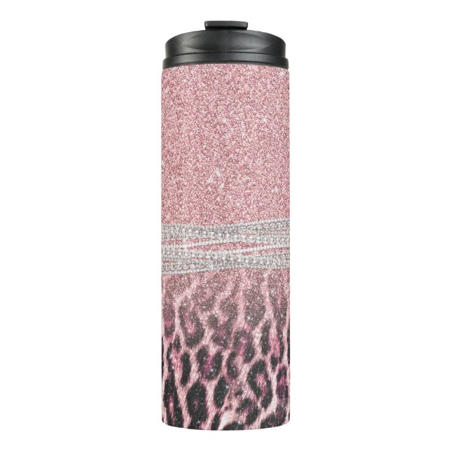 Chic Girly Pink Leopard Glitzer Image Thermosbecher (Vorderseite)