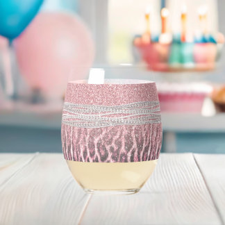 Chic Girly Pink Leopard Glitzer Image Weinglas Ohne Stiel