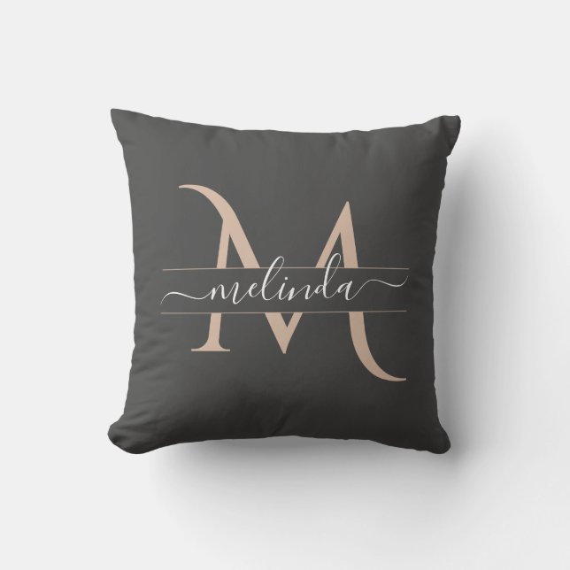 Chic Girly Pink Monogram Calligrafy Individuelle N Kissen (Vorderseite)