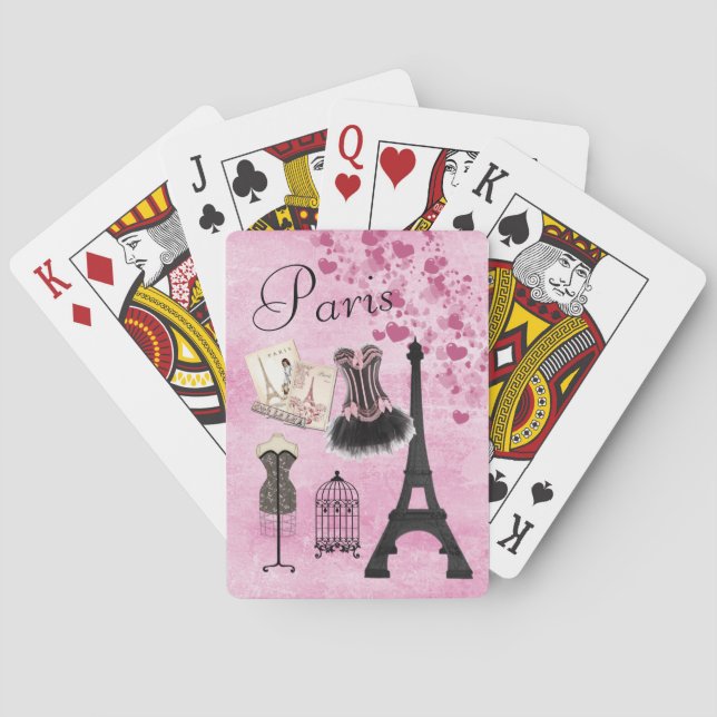 Chic Girly Pink Paris Fashion Spielkarten (Rückseite)